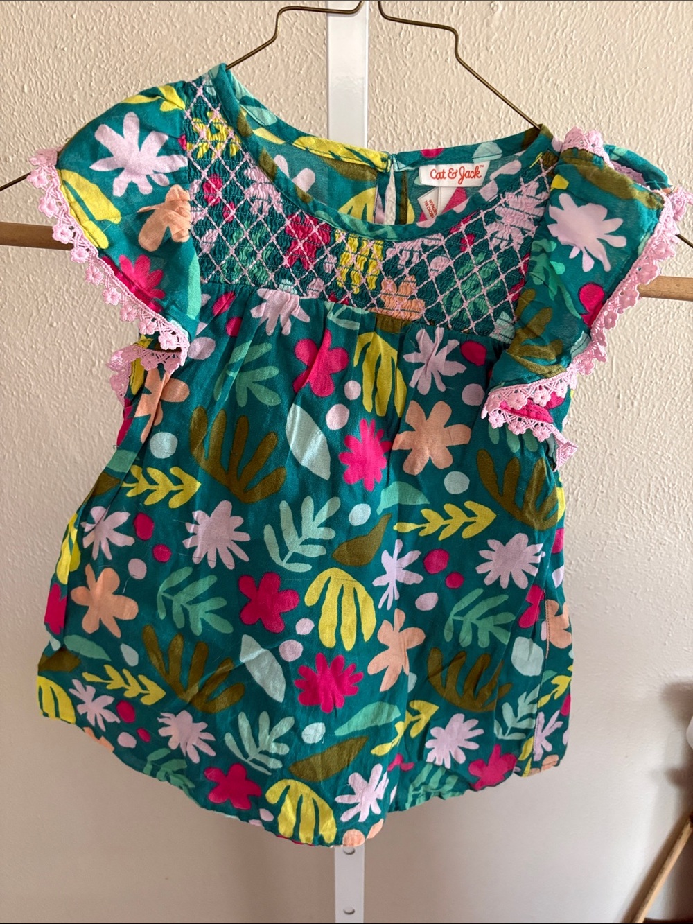 Cat & Jack Teal Floral Smocked Flutter Sleeve Dress Size 2T